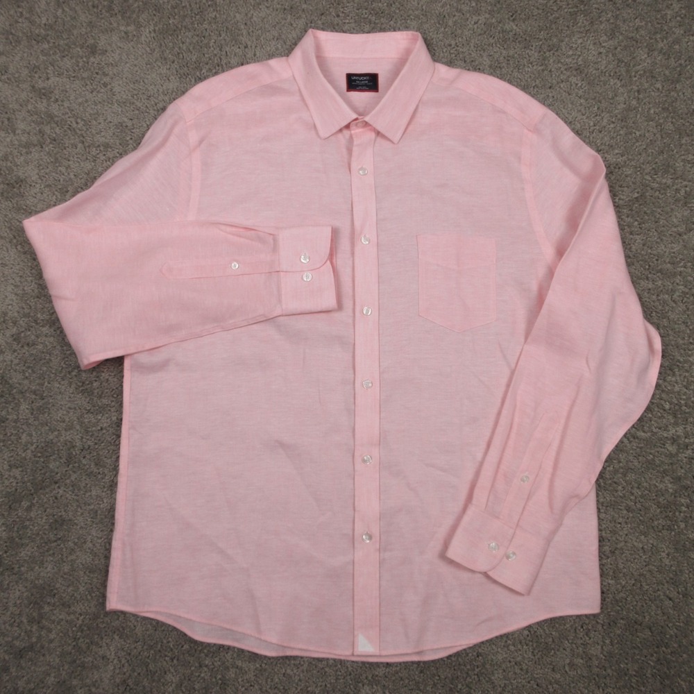 Untuckit Shirt Mens 2XL Pink Solid‎ Linen Wrinkle Resistant Slim Fit Button Up